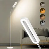 Amdelne 12W Stehlampe LED Weiß, 1200lm Stehlampe Dimmbar Wohnzimmer mit 6 Szenemodi, 3000K-6000K Leselampe Stehlampe mit Fernbedienung&Touch Steuerung, Schwanenhals Standlampe für Schlafzimmer Büro