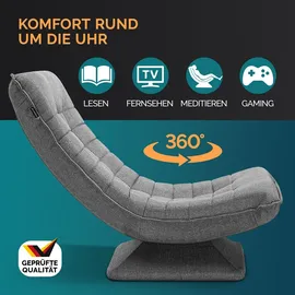 CASARIA Sessel verstellbare Rückenlehne 360° Drehbar Klappbar 150kg Belastbarkeit Gepolstert Wohnzimmer Gaming Relax Boden Grau