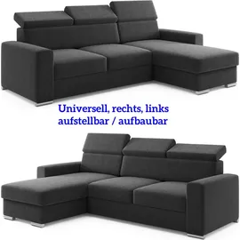 m-punkt Ecksofa TOKIO mit Bett und Bettkasten Sofa/Schlafsofa - Schwarz