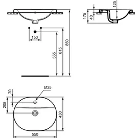 Ideal Standard Connect Einbauwaschtisch 55 x 43 cm (E5039MA)