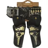 Schrödel 705 4217 - Ideal Westernland - Pistolengürtel 2 Holster (90cm, schwarz mit Goldprägung)