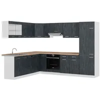 Vicco Eckküche R-Line 287x227 cm Schwarz Beton Weiß mit Arbeitsplatte Eiche