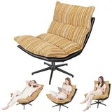 Rutaqian Relaxsessel Drehsessel 360° Schaukelstuhl mit Schaukelfunktion Relaxsessel drehbar, Loungesessel mit Kissen, Wohnzimmersessel, 103x66x89 cm gelb