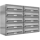 AL Briefkastensysteme 10er Premium V2A Edelstahl silber inkl. Zeitungsfach