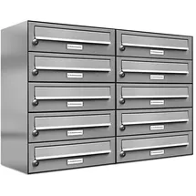 AL Briefkastensysteme 10er Premium V2A Edelstahl silber inkl. Zeitungsfach