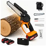 Blossom Akku-Kettensäge 6 Zoll + 4 Zoll 2-in-1 Sägeblätter mini Kettensäge Elektro-Kettensäge, Elektrokettensäge 21V Handkettensäge für Garten und Holzarbeiten gelb
