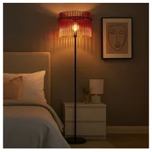 GLOBO Stehlampe Standlampe Schlafzimmerlampe schwarz Retro LED Beistelllampe rot 152cm