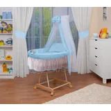 Waldin Baby Stubenwagen-Set mit Ausstattung,XXL,Bollerwagen,komplett,9 Modelle wählbar,blau/weiß
