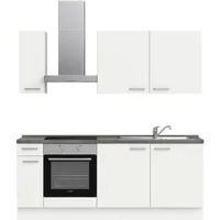 Nobilia ""elements basic"", weiß (küche: weiß, beton, korpus: alpinweiß, arbeitsplatte: beton schiefergrau nachbildung), B:210,3cm H:216,6cm T:60cm, Komplettküchen-Sets, vormontiert, Ausrichtung wählbar, Breite 210 cm, wahlw. mit E-Geräten