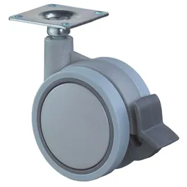 BS Rollen Kunststoffdoppelrolle m.Festst.D.60mm Trgf.35kg m.Platte Ku.silbergrau BS ROLLEN