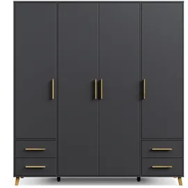 Rauch Drehtürenschrank »Shinjo« - 187x53x203cm - grau - Holz / Holz