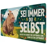 speecheese Capybara Motivation - Sei immer du selbst Schreibtischunterlage 69x31cm XXL Mauspad Lustige farbenfrohe Illustration mit Vogel Authentisch-bunter Arbeitsbereich