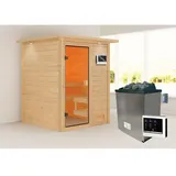 Karibu Sauna Sandra - 38 mm Bronzierte Ganzglastür Inkl. 9 kW Ofen inkl. Steuergerät