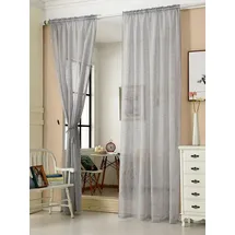Woltu Gardinen transparent mit Kräuselband Vorhang Leinenoptik Halbtransparent Voile Leinenvorhang Stores Fensterschal Dekoschal Wohnzimmer Kinderzimmer Schlafzimmer, 140x245 cm Hellgrau(1 Stück)