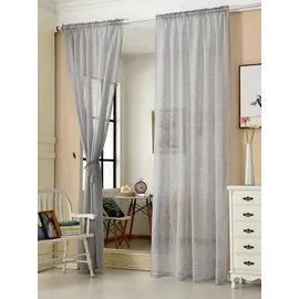 Woltu Gardinen transparent mit Kräuselband Vorhang Leinenoptik Halbtransparent Voile Leinenvorhang Stores Fensterschal Dekoschal Wohnzimmer Kinderzimmer Schlafzimmer, 140x245 cm Hellgrau(1 Stück)
