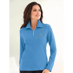 Poloshirt CLASSIC BASICS "Poloshirt", Damen, Gr. 46, blau, 100% Baumwolle, unifarben, Langarm, Shirts