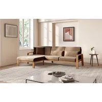 Ecksofa SIT & MORE "Kolding L-Form" Sofas Gr. B/H/T: 264cm x 91cm x 178cm, Luxus-Microfaser ALTARA NUBUCK, Longchair links, braun (chocco) Armlehnen aus eichefarbigem Buchenholz, verschiedene Bezüge und Farben