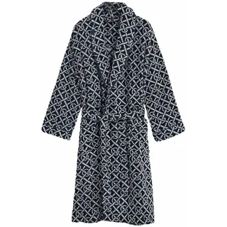 GANT Unisex Bademantel - G-PATTERN ROBE, Schalkragen, Frotteevelours, Bio-Baumwolle Blau L