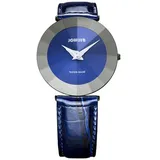 JOWISSA Damen j5.115. XL Pyramide Edelstahl blau Zifferblatt echtes Leder Armbanduhr