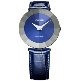 JOWISSA Damen j5.115. XL Pyramide Edelstahl blau Zifferblatt echtes Leder Armbanduhr