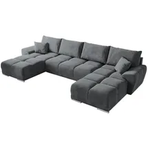 bromarkt Ecksofa NUBES Schlaffunktion Bettkasten U-Form 372x184x85cm Grau - Grau