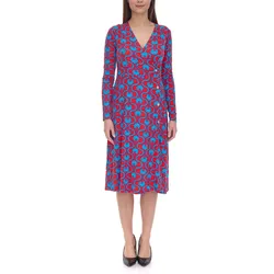 Aniston CASUAL Damen Midi-Kleid Wickel-Kleid mit Blumenmuster Langarm 78981955 Rot/Bunt - 34