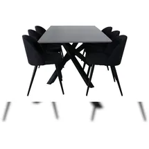 VCM ebuy24 Essgruppe Esstisch grau und 6 Velvet Esszimmerstühle schwarz.