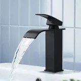 Wasserhahn Bad Schwarz Wasserfall Waschtischarmatur Hevenaov Modern Wasserfall Waschbecken Armaturen Kaltes und Heißes Wasser Vorhanden Einhandmischer Armatur Waschbecken aus Messing