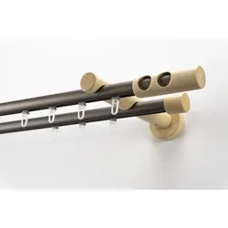 Gardinenstange GARESA "PANDORA", beige (mattchromfarben, natur), L:300cm Ø:20mm, Aluminium, Holz, Kunststoff, Gardinenstangen, Vorhanggarnitur,Innenlaufgarnitur, verlängerbar, Knopf m.runden Löcher