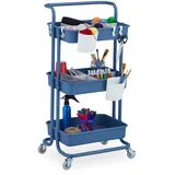 Relaxdays Rollwagen, 3 Etagen, Allzweckwagen, Hobby, Büro, Bad, Küchenwagen HBT 86x43x42 cm, Metall & Kunststoff, blau
