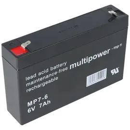 Multipower MP7-6 Blei Akku 6 Volt, 7000mAh mit Faston 4,8mm, 151x34x94mm
