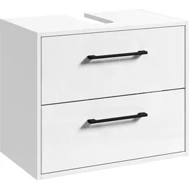 Badplaats Waschbeckenunterschrank Florence 60 x 35 cm Weiß Hochglanz - Hängender Badezimmerschrank mit 2 Schubladen - Weiß