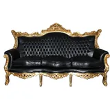 Casa Padrino Couch Kunstleder 3-Sitzer Schwarz / Gold