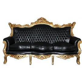 Casa Padrino Couch Kunstleder 3-Sitzer Schwarz / Gold