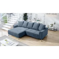 Fun Möbel Ecksofa Schlafsofa Sofa FLORENCE Stoff Bubble Blau Ottomane Links - Blau