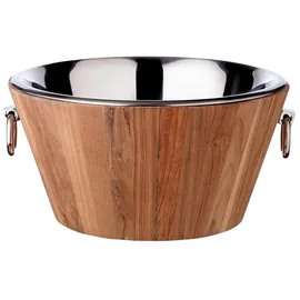 Edzard Champagnerkühler Montgomery (Ø 46 cm, Höhe 23 cm) Teakholz, Edelstahl hochglanzpoliert, mit Griffen