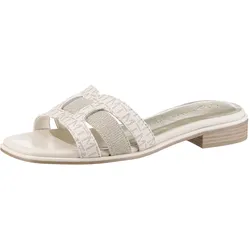Pantolette, Blockabsatz, Sommerschuh mit Logodrucken, Gr. 42, creme kombiniert, , 72789621-42