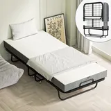 Clanmacy 90x200cm Gästebett Klappbett mit Matratze und Schutzhülle bis 150kg, auf Rädern - Grau
