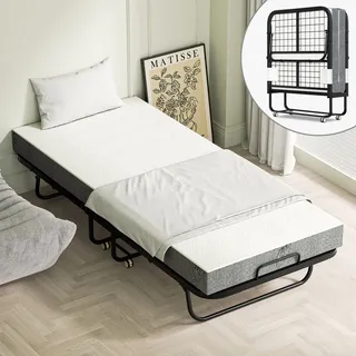 Clanmacy 90x200cm Gästebett Klappbett mit Matratze und Schutzhülle bis 150kg, auf Rädern - Grau