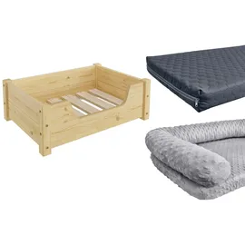 Erst-Holz Gemütliches Tierbett für Katzen und Hunde 60 x 40 cm Kiefer Natur Rollrost inkl.