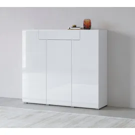 INOSIGN Highboard "Toledo,Breite 147,5 cm,trendige Hochkommode mit 3 Türen 1SK", weiß (weiß matt, weiß hgl), B:147,5cm H:132cm, ABS-Kunststoff, FSC-zertifizierter Holzwerkstoff, MDF, Melamin, Metall, Sideboards, Highboard, Hochschrank mit viel Stauraum, stylische