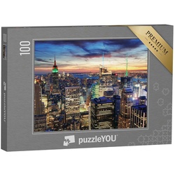 puzzleYOU Puzzle Wolkenkratzer von New York City im Sonnenuntergang, 100 Puzzleteile, puzzleYOU-Kollektionen Skylines, Skyline Manhattan