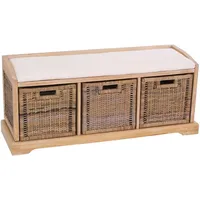 Mendler Sitzbank Bienne, Aufbewahrungsbox, 3 Körbe, Kubu-Rattan-Geflecht, 112x46x37cm ~
