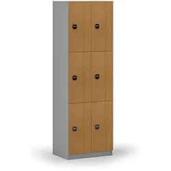 Holzspind mit Ablagefächern, 6 Fächer, RFID-Schloss, grau/Buche