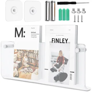 SXTDKMJ Prospekthalter Wand, Zeitschriftenhalter Wand Acryl Zeitschriftenregal Modern Zeitungsständer mit Dübel Schrauben Klebeschrauben für Bad Wohnzimmer Büro(40cm)