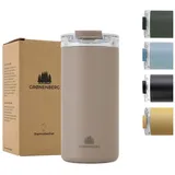 Groenenberg Thermobecher 350 oder 470ml | Kaffeebecher to go 100% Auslaufsicher | Hält mind. 4 h warm | Coffee to go Becher aus recyceltem Edelstahl (Earth, 473 ml)