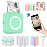 ZAKVOP mini drucker für Smartphone, mini Tragbare Fotodrucker, mini Pocket Printer, Bluetooth thermodrucker für iOS und Android, Aufkleber drucker für Journal, Notizen, Liste, Memo - Grün