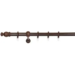 Ondeco Gardinenstange Holz 28mm 1-lauf Komplettgarnitur Vorhangstange Farbe: Nussbaum, Größe: 160 cm