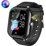 (Schwarz) T29 4G Kinder-Smartwatch mit Full-HD-Touchscreen-Videoanruf, WiFi-GPS-Standort-Tracker Kindertelefonuhr für Kinder - Schwarz