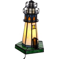 Birendy Tischlampe im Tiffany Style Leuchtturm, Tiff 130, Tischlampe Motiv Lampe, Dekorationslampe, Tiffany Style, Glaslampe,